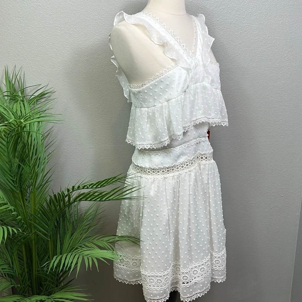 NWT Monique Lhullier White Midi Dress Eyelet Blouson Raised Polka Dots Lace 6 - Picture 8 of 13